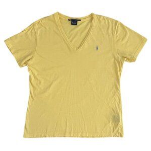 RALPH LAUREN Sport Women's Short Sleeve V-Neck T-shirt Blue Logo Size Large